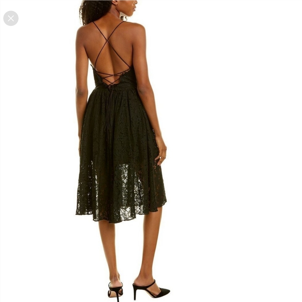 Fame and Partners Black Lace Dress Womens 8 Strappy Back Free People Midi V